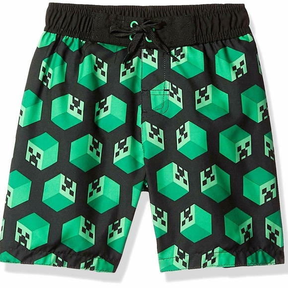 MINECRAFT GREEN MULTI DRAWSTRING BOYS SWIM TRUNKS - Picture 3 of 7